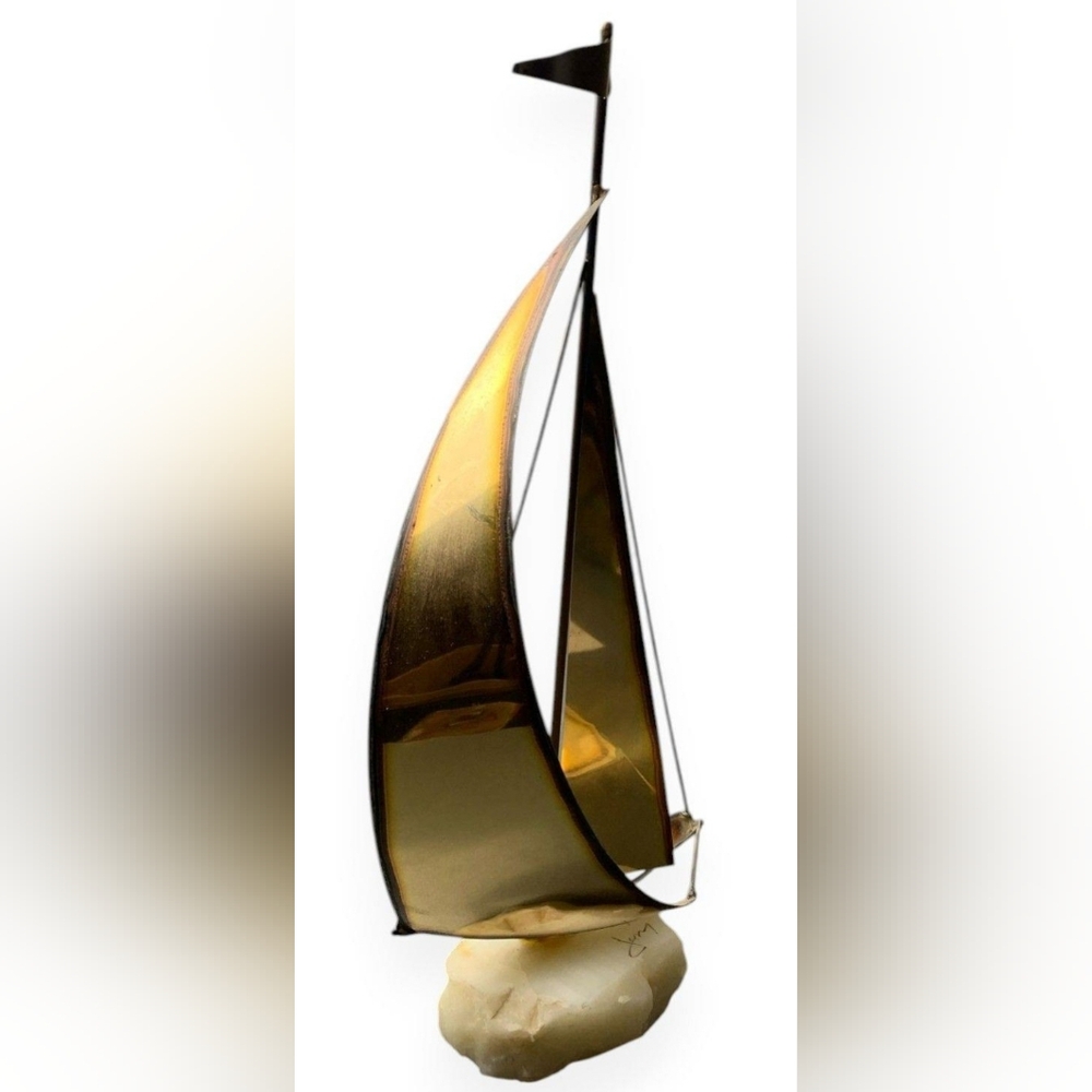 Mario Jason Artist Signed Brass & Copper Sailboat MCM Vintage
